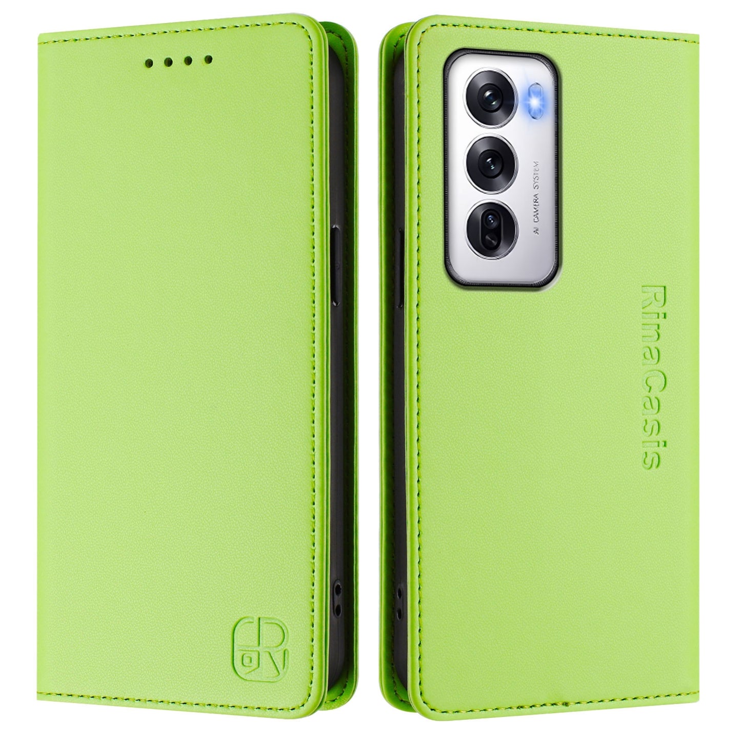 OPPO Reno12 5G Dual-Folded Magnetic Suction RFID Blocking PU Leather Wallet Phone Case with Card Slots, Cash Pocket, Kickstand, Full Protective Flip Cover