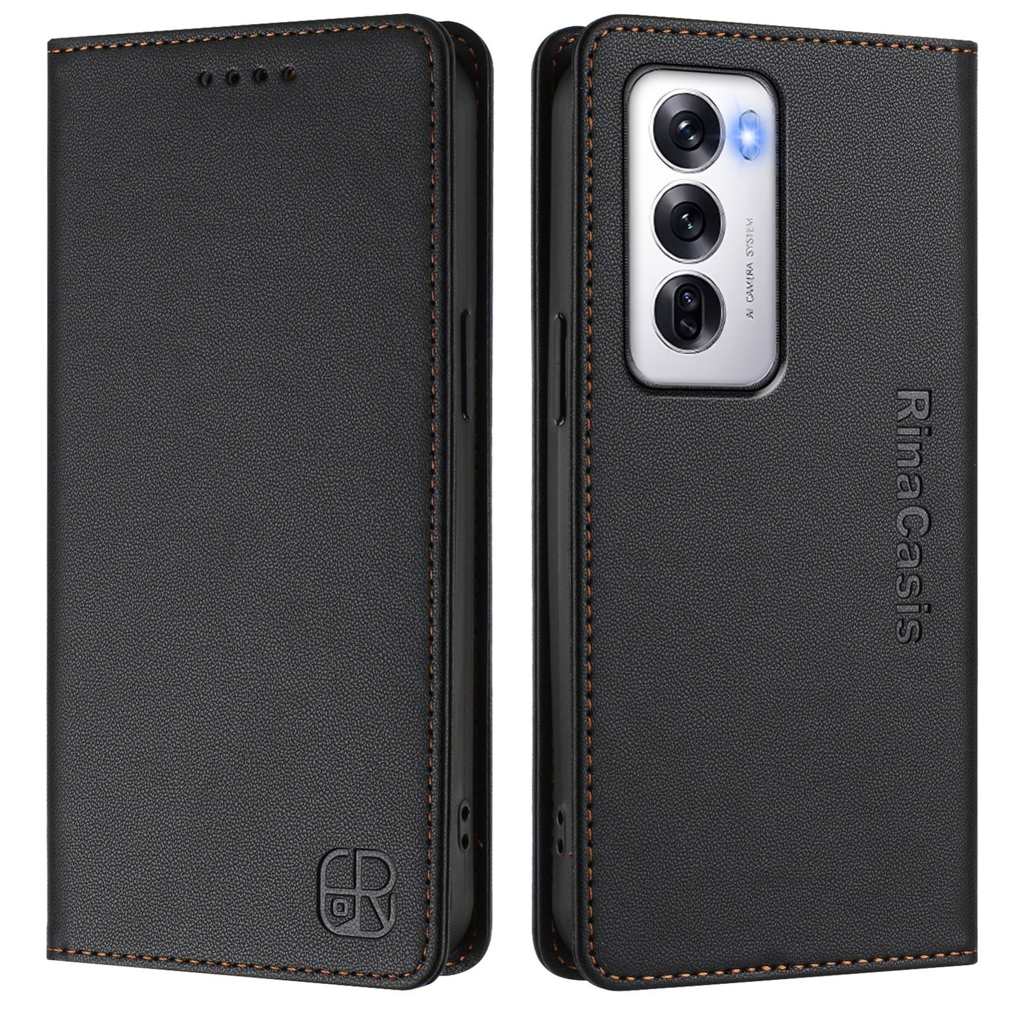 OPPO Reno12 5G Dual-Folded Magnetic Suction RFID Blocking PU Leather Wallet Phone Case with Card Slots, Cash Pocket, Kickstand, Full Protective Flip Cover
