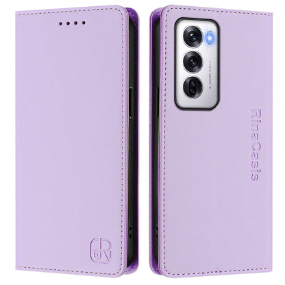 OPPO Reno12 5G Dual-Folded Magnetic Suction RFID Blocking PU Leather Wallet Phone Case with Card Slots, Cash Pocket, Kickstand, Full Protective Flip Cover