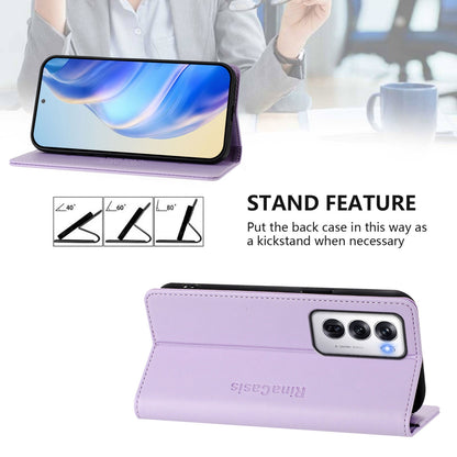 OPPO Reno12 5G Dual-Folded Magnetic Suction RFID Blocking PU Leather Wallet Phone Case with Card Slots, Cash Pocket, Kickstand, Full Protective Flip Cover