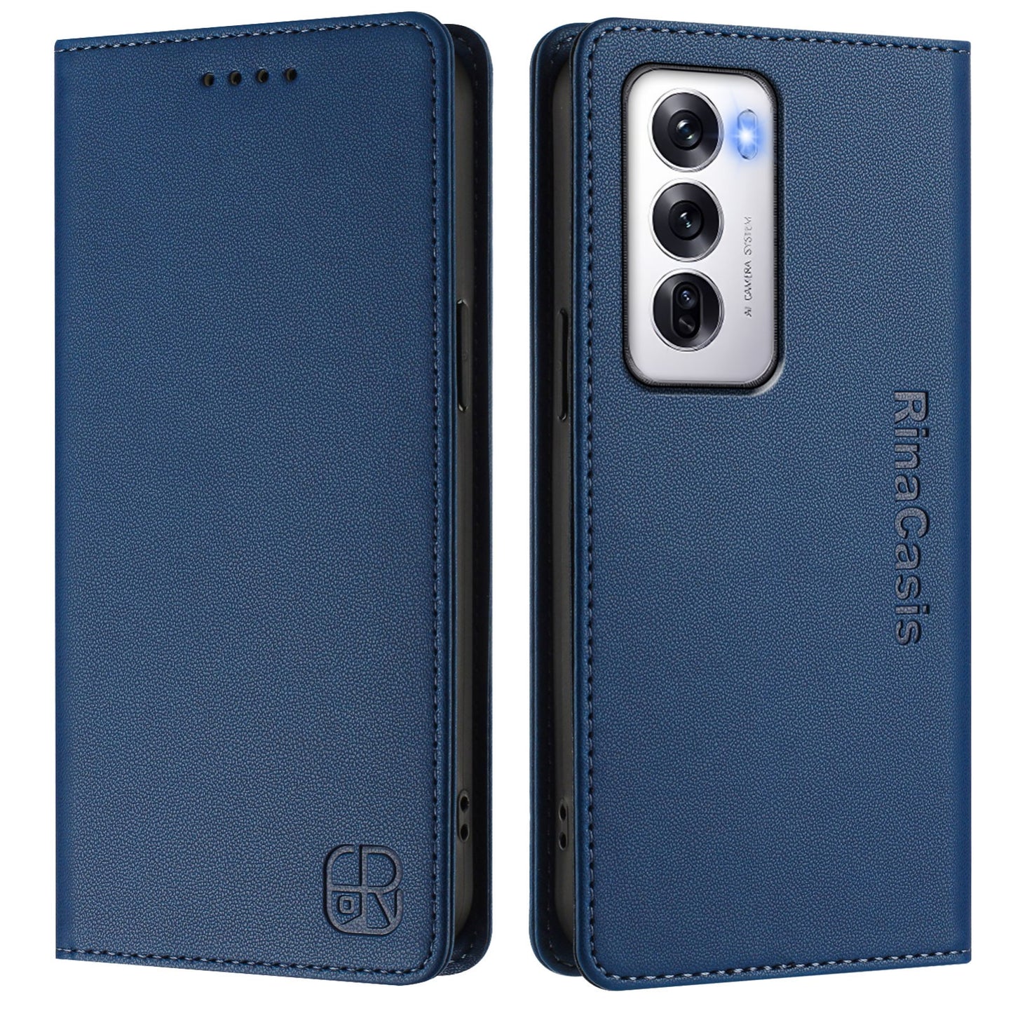 OPPO Reno12 5G Dual-Folded Magnetic Suction RFID Blocking PU Leather Wallet Phone Case with Card Slots, Cash Pocket, Kickstand, Full Protective Flip Cover