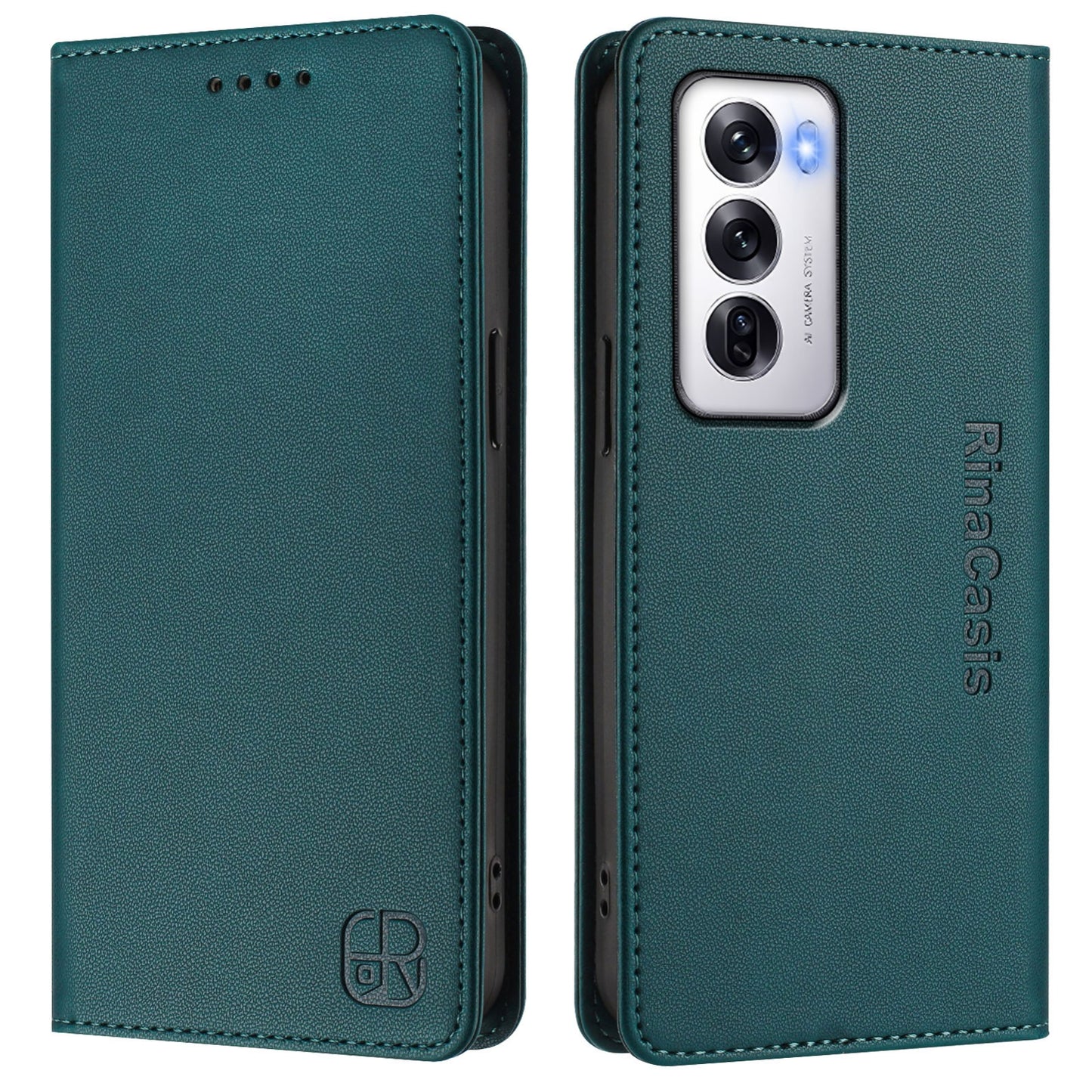 OPPO Reno12 5G Dual-Folded Magnetic Suction RFID Blocking PU Leather Wallet Phone Case with Card Slots, Cash Pocket, Kickstand, Full Protective Flip Cover