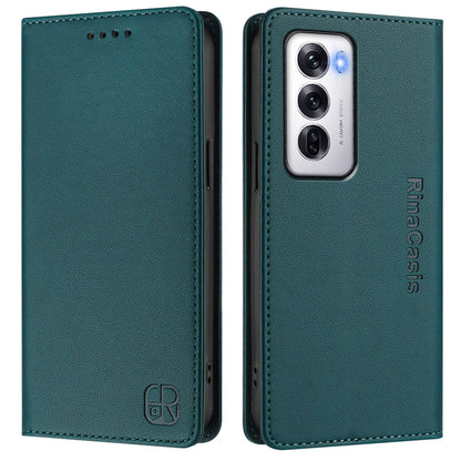 OPPO Reno12 5G Dual-Folded Magnetic Suction RFID Blocking PU Leather Wallet Phone Case with Card Slots, Cash Pocket, Kickstand, Full Protective Flip Cover