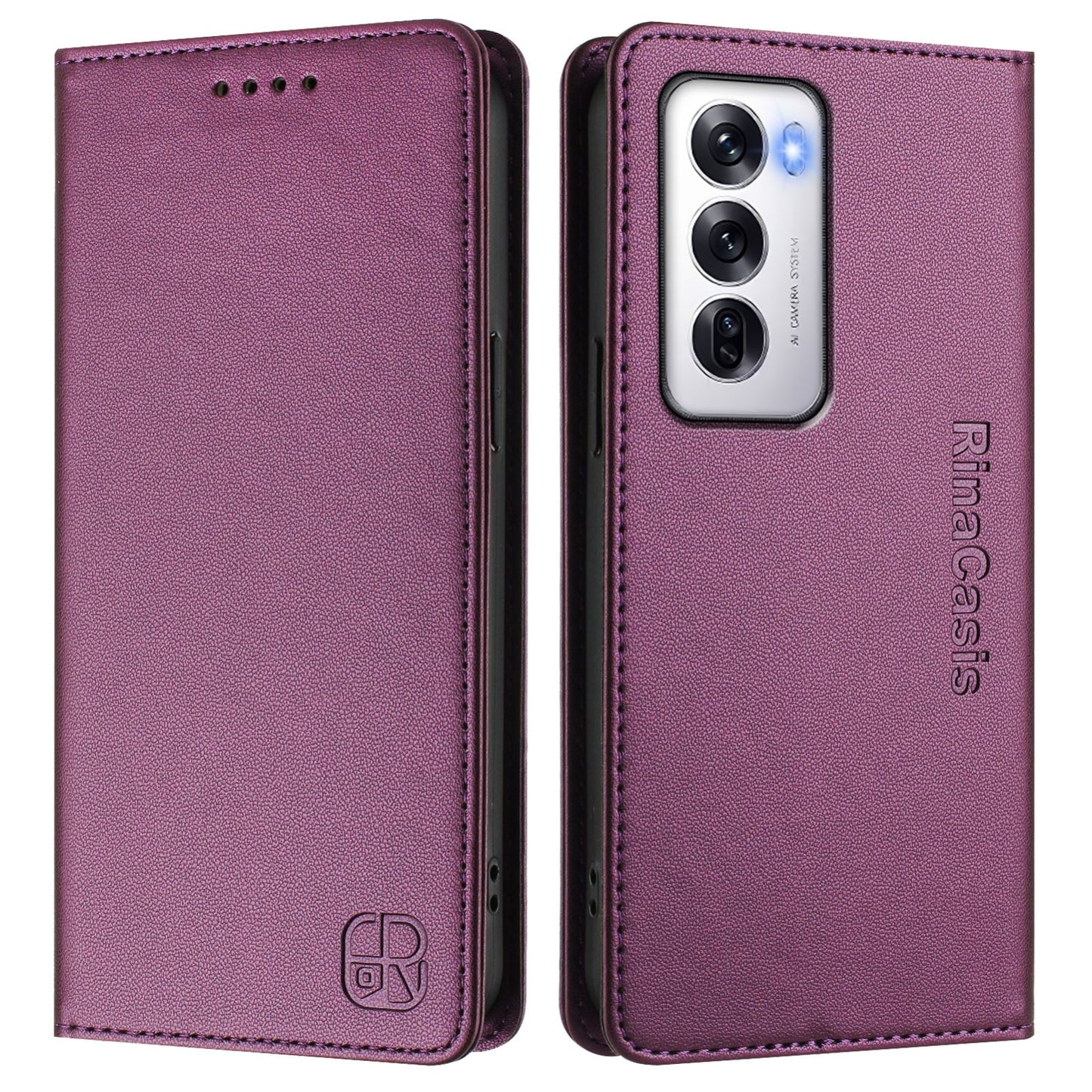 OPPO Reno12 5G Dual-Folded Magnetic Suction RFID Blocking PU Leather Wallet Phone Case with Card Slots, Cash Pocket, Kickstand, Full Protective Flip Cover