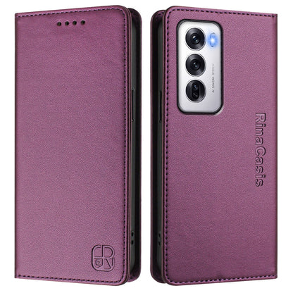 OPPO Reno12 5G Dual-Folded Magnetic Suction RFID Blocking PU Leather Wallet Phone Case with Card Slots, Cash Pocket, Kickstand, Full Protective Flip Cover