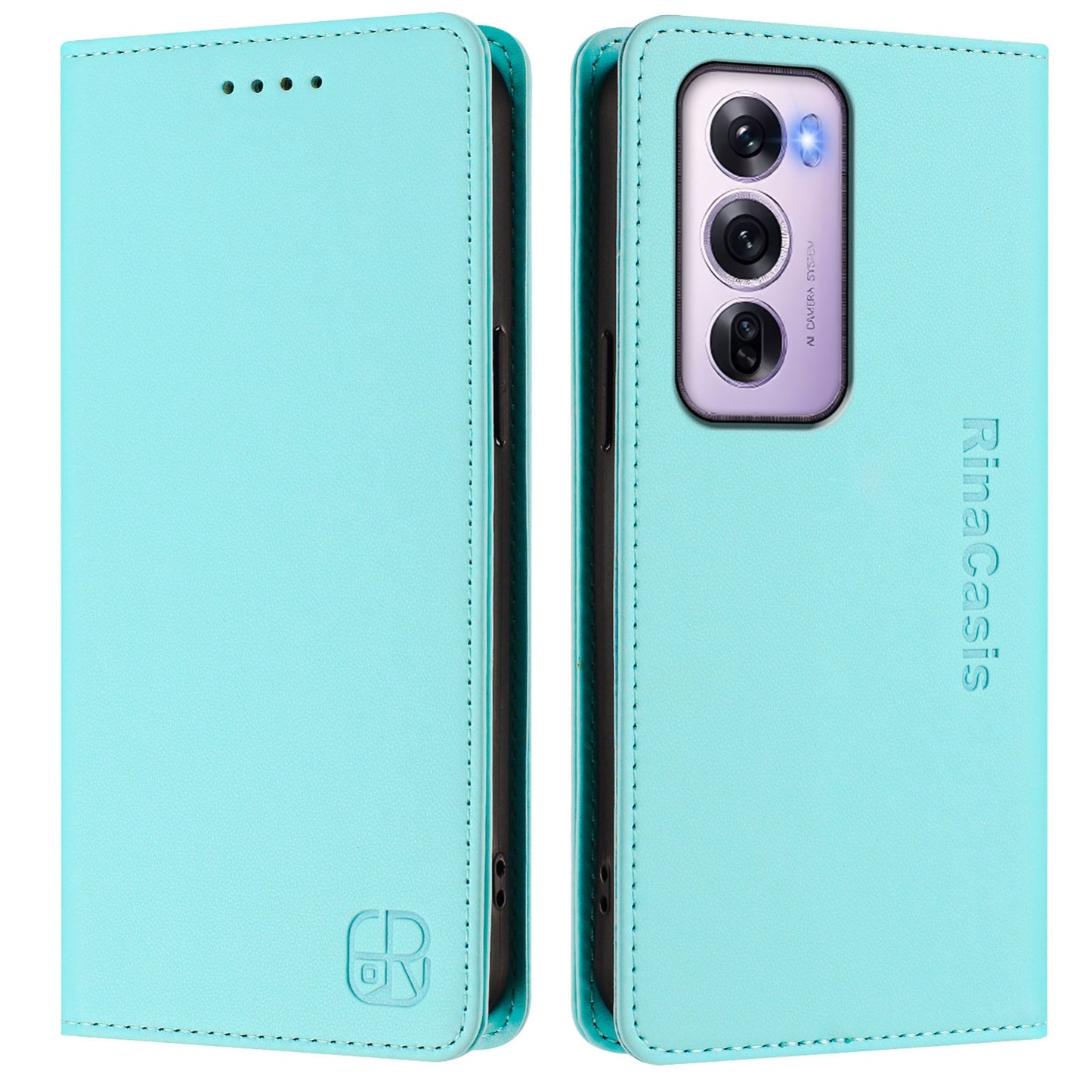 OPPO Reno12 Pro 5G Dual-Folded Magnetic Suction RFID Blocking PU Leather Wallet Phone Case with Card Slots, Cash Pocket, Kickstand, Full Protective Flip Cover