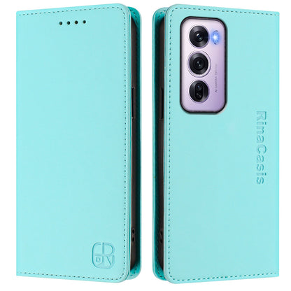 OPPO Reno12 Pro 5G Dual-Folded Magnetic Suction RFID Blocking PU Leather Wallet Phone Case with Card Slots, Cash Pocket, Kickstand, Full Protective Flip Cover