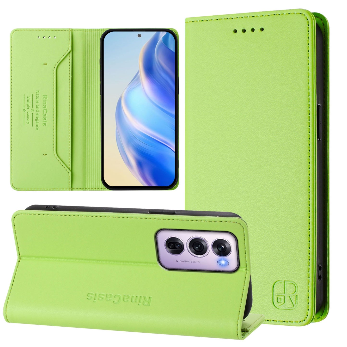 OPPO Reno12 Pro 5G Dual-Folded Magnetic Suction RFID Blocking PU Leather Wallet Phone Case with Card Slots, Cash Pocket, Kickstand, Full Protective Flip Cover