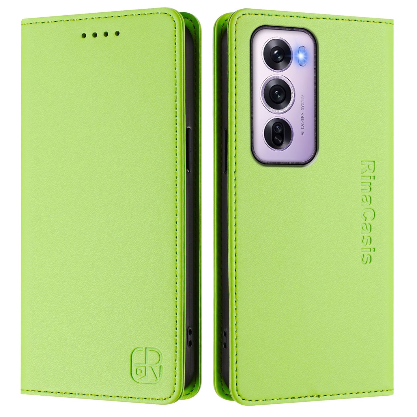 OPPO Reno12 Pro 5G Dual-Folded Magnetic Suction RFID Blocking PU Leather Wallet Phone Case with Card Slots, Cash Pocket, Kickstand, Full Protective Flip Cover