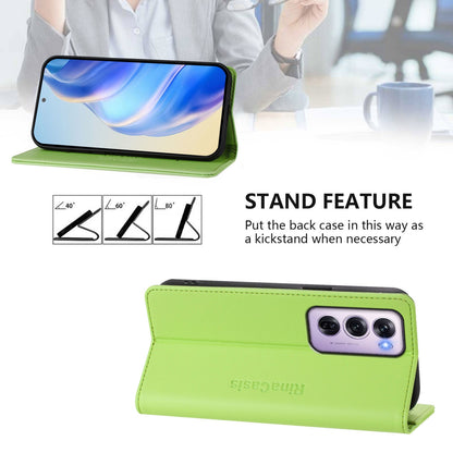 OPPO Reno12 Pro 5G Dual-Folded Magnetic Suction RFID Blocking PU Leather Wallet Phone Case with Card Slots, Cash Pocket, Kickstand, Full Protective Flip Cover