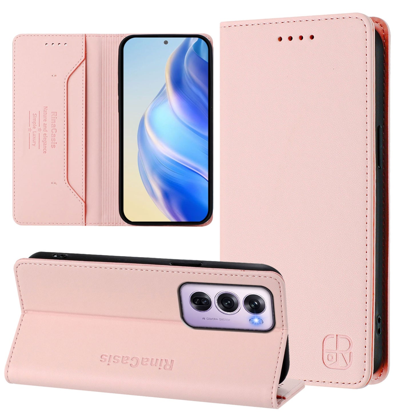 OPPO Reno12 Pro 5G Dual-Folded Magnetic Suction RFID Blocking PU Leather Wallet Phone Case with Card Slots, Cash Pocket, Kickstand, Full Protective Flip Cover