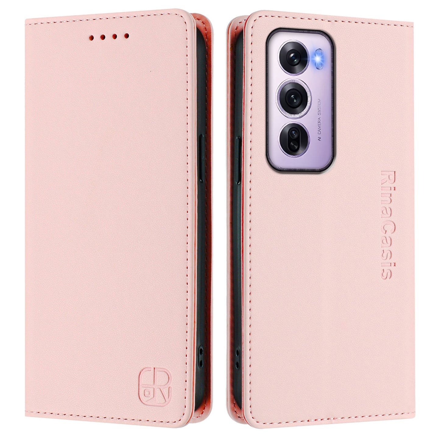 OPPO Reno12 Pro 5G Dual-Folded Magnetic Suction RFID Blocking PU Leather Wallet Phone Case with Card Slots, Cash Pocket, Kickstand, Full Protective Flip Cover