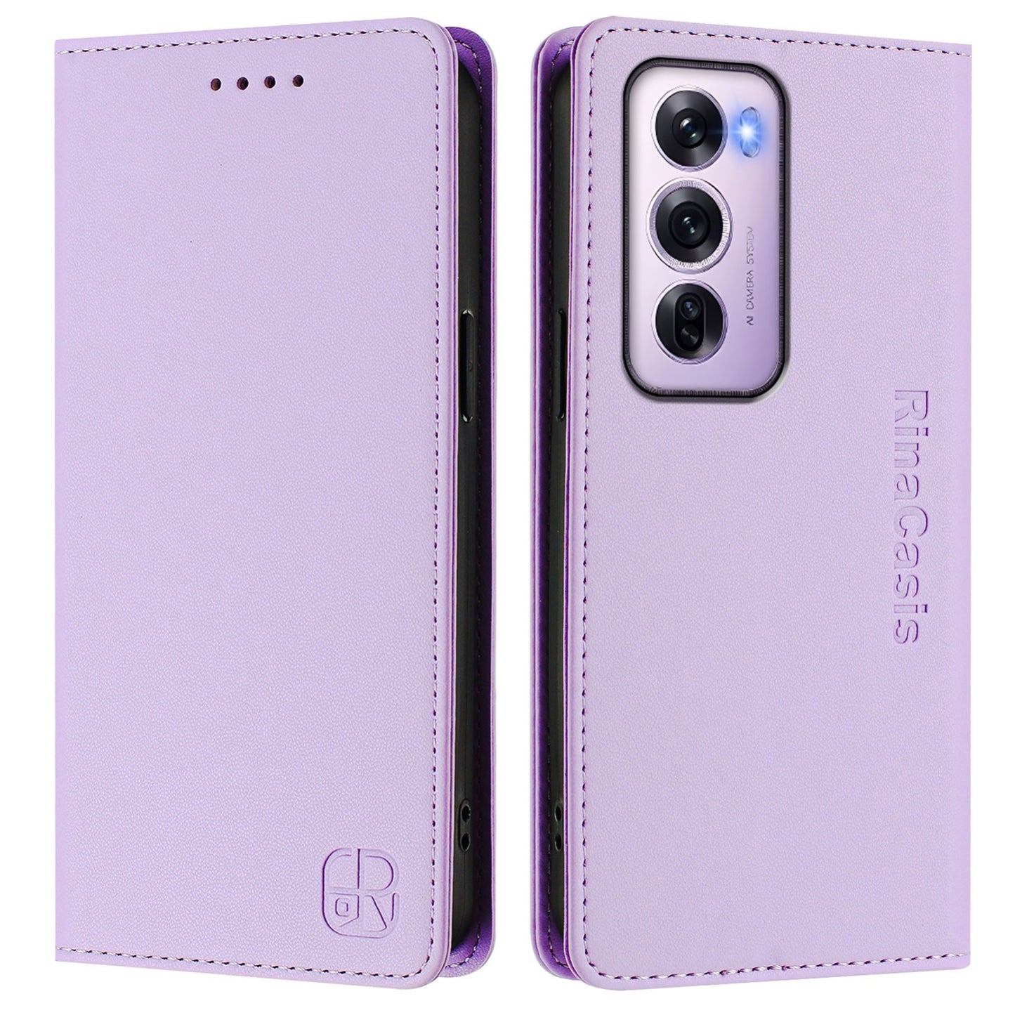 OPPO Reno12 Pro 5G Dual-Folded Magnetic Suction RFID Blocking PU Leather Wallet Phone Case with Card Slots, Cash Pocket, Kickstand, Full Protective Flip Cover