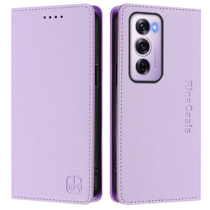 OPPO Reno12 Pro 5G Dual-Folded Magnetic Suction RFID Blocking PU Leather Wallet Phone Case with Card Slots, Cash Pocket, Kickstand, Full Protective Flip Cover