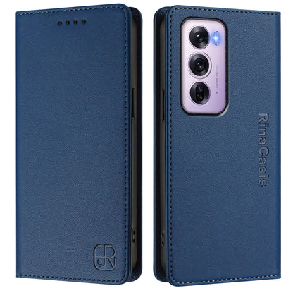 OPPO Reno12 Pro 5G Dual-Folded Magnetic Suction RFID Blocking PU Leather Wallet Phone Case with Card Slots, Cash Pocket, Kickstand, Full Protective Flip Cover