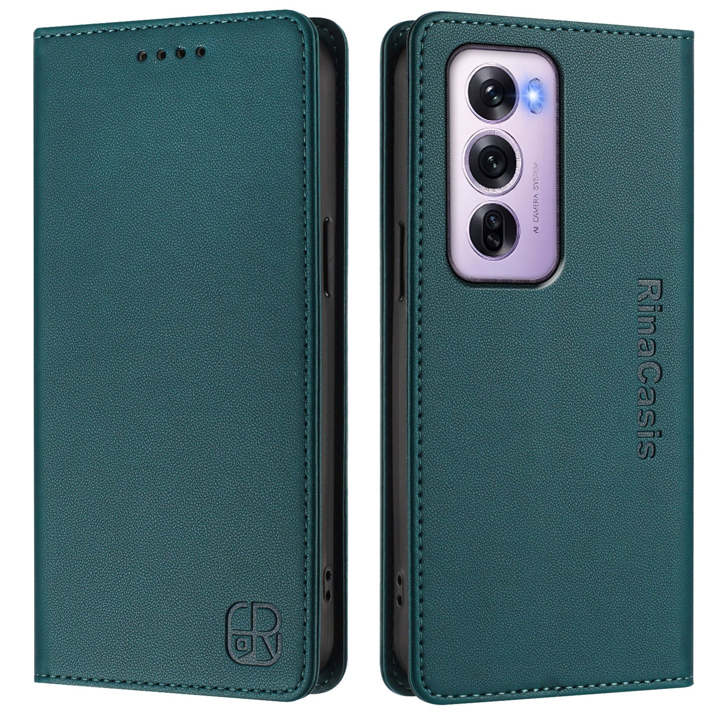 OPPO Reno12 Pro 5G Dual-Folded Magnetic Suction RFID Blocking PU Leather Wallet Phone Case with Card Slots, Cash Pocket, Kickstand, Full Protective Flip Cover