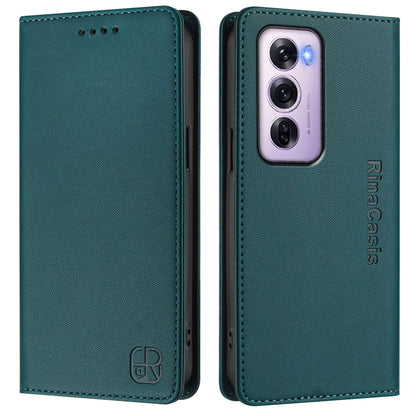 OPPO Reno12 Pro 5G Dual-Folded Magnetic Suction RFID Blocking PU Leather Wallet Phone Case with Card Slots, Cash Pocket, Kickstand, Full Protective Flip Cover