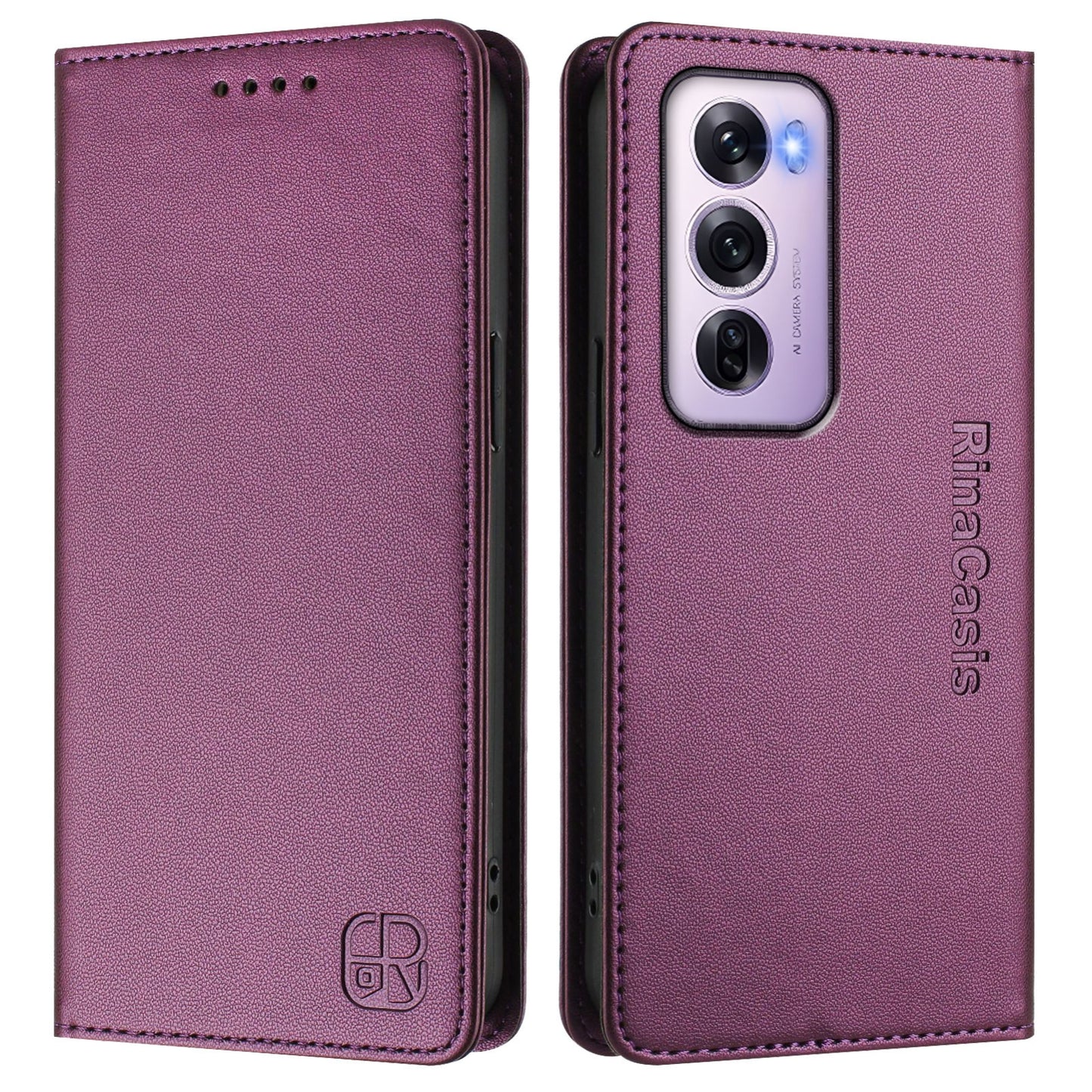 OPPO Reno12 Pro 5G Dual-Folded Magnetic Suction RFID Blocking PU Leather Wallet Phone Case with Card Slots, Cash Pocket, Kickstand, Full Protective Flip Cover