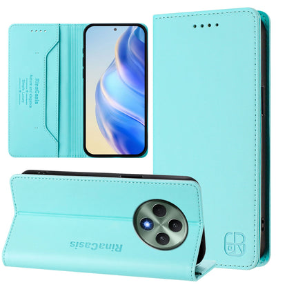 OPPO Reno12 F 5G Dual-Folded Magnetic Suction RFID Blocking PU Leather Wallet Phone Case with Card Slots, Cash Pocket, Kickstand, Full Protective Flip Cover