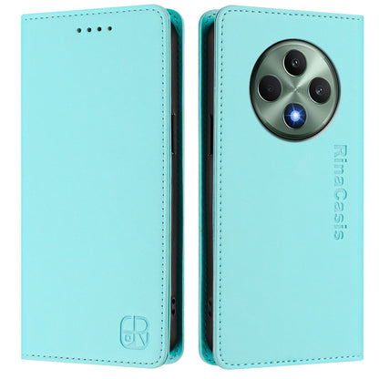 OPPO Reno12 F 4G Dual-Folded Magnetic Suction RFID Blocking PU Leather Wallet Phone Case with Card Slots, Cash Pocket, Kickstand, Full Protective Flip Cover