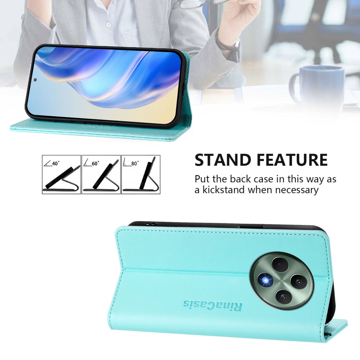 OPPO Reno12 F 4G Dual-Folded Magnetic Suction RFID Blocking PU Leather Wallet Phone Case with Card Slots, Cash Pocket, Kickstand, Full Protective Flip Cover