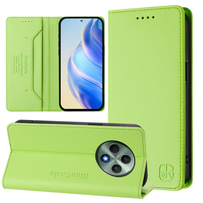 OPPO Reno12 F 5G Dual-Folded Magnetic Suction RFID Blocking PU Leather Wallet Phone Case with Card Slots, Cash Pocket, Kickstand, Full Protective Flip Cover