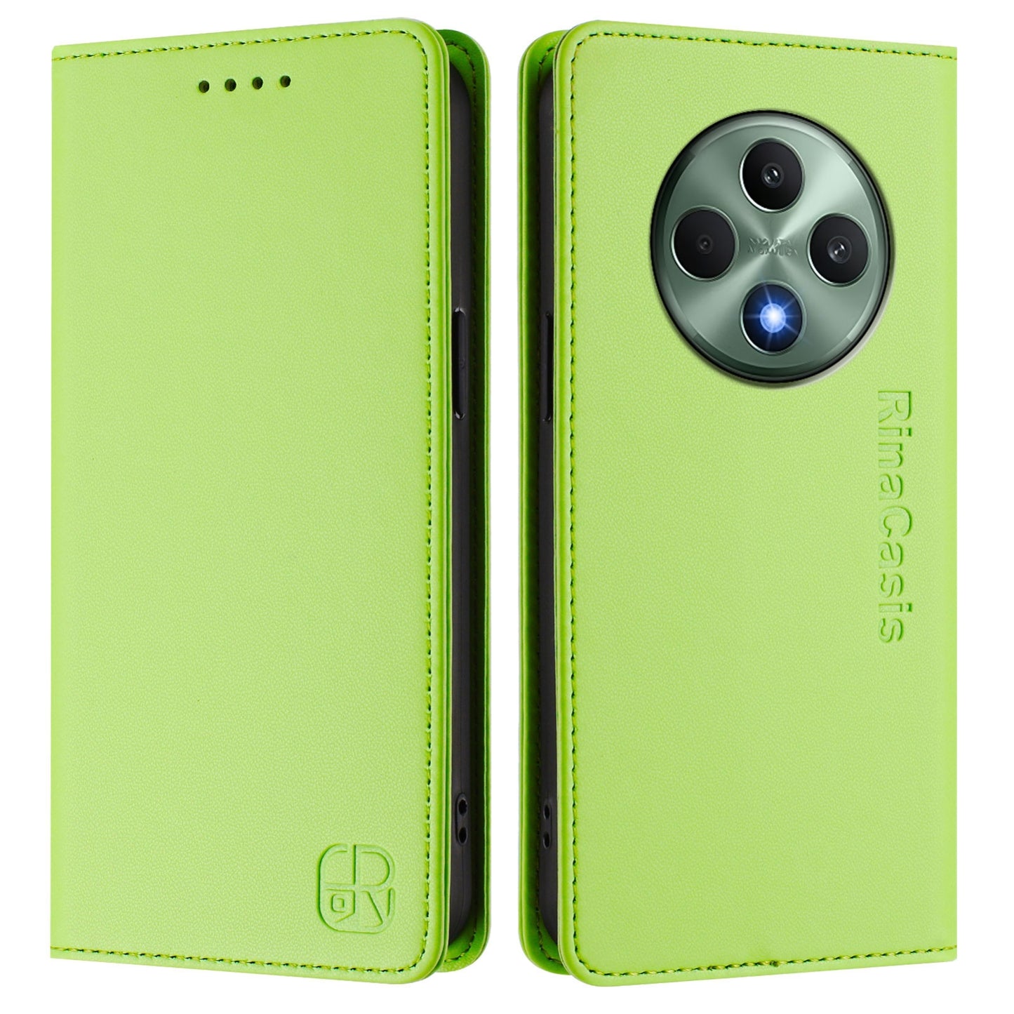 OPPO Reno12 F 5G Dual-Folded Magnetic Suction RFID Blocking PU Leather Wallet Phone Case with Card Slots, Cash Pocket, Kickstand, Full Protective Flip Cover
