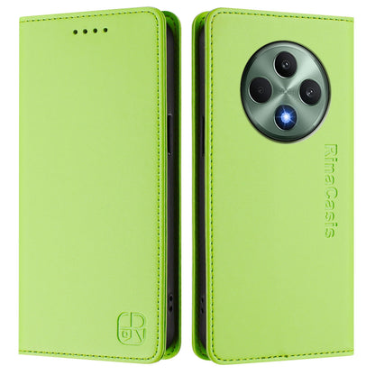 OPPO Reno12 F 4G Dual-Folded Magnetic Suction RFID Blocking PU Leather Wallet Phone Case with Card Slots, Cash Pocket, Kickstand, Full Protective Flip Cover