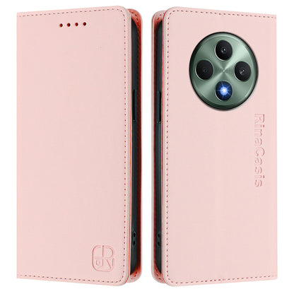 OPPO Reno12 F 5G Dual-Folded Magnetic Suction RFID Blocking PU Leather Wallet Phone Case with Card Slots, Cash Pocket, Kickstand, Full Protective Flip Cover