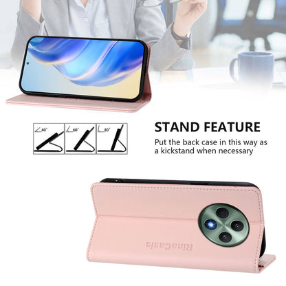 OPPO Reno12 F 4G Dual-Folded Magnetic Suction RFID Blocking PU Leather Wallet Phone Case with Card Slots, Cash Pocket, Kickstand, Full Protective Flip Cover