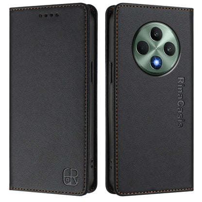 OPPO Reno12 F 4G Dual-Folded Magnetic Suction RFID Blocking PU Leather Wallet Phone Case with Card Slots, Cash Pocket, Kickstand, Full Protective Flip Cover