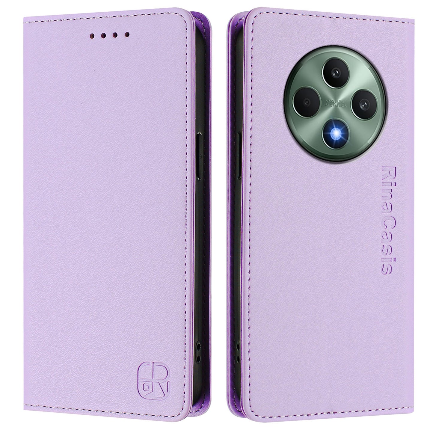OPPO Reno12 F 5G Dual-Folded Magnetic Suction RFID Blocking PU Leather Wallet Phone Case with Card Slots, Cash Pocket, Kickstand, Full Protective Flip Cover