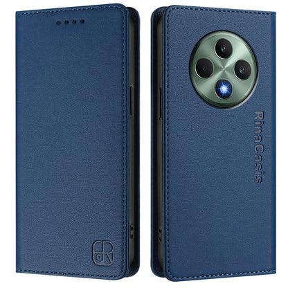 OPPO Reno12 F 4G Dual-Folded Magnetic Suction RFID Blocking PU Leather Wallet Phone Case with Card Slots, Cash Pocket, Kickstand, Full Protective Flip Cover