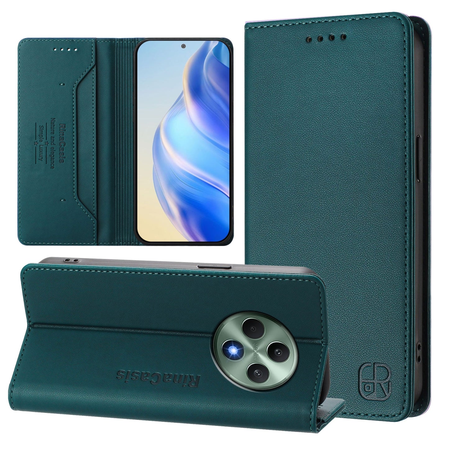 OPPO Reno12 F 5G Dual-Folded Magnetic Suction RFID Blocking PU Leather Wallet Phone Case with Card Slots, Cash Pocket, Kickstand, Full Protective Flip Cover