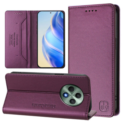 OPPO Reno12 F 5G Dual-Folded Magnetic Suction RFID Blocking PU Leather Wallet Phone Case with Card Slots, Cash Pocket, Kickstand, Full Protective Flip Cover