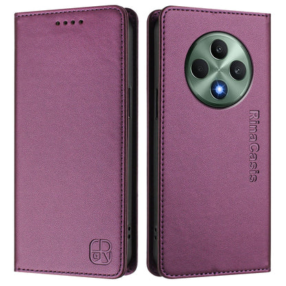 OPPO Reno12 F 4G Dual-Folded Magnetic Suction RFID Blocking PU Leather Wallet Phone Case with Card Slots, Cash Pocket, Kickstand, Full Protective Flip Cover
