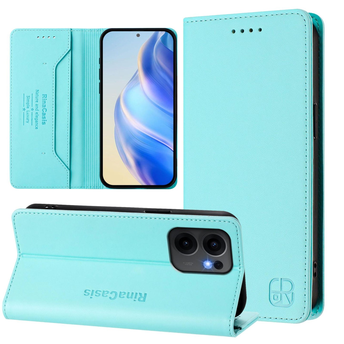 OPPO Reno13 F 5G Dual-Folded Magnetic Suction RFID Blocking PU Leather Wallet Phone Case with Card Slots, Cash Pocket, Kickstand, Full Protective Flip Cover