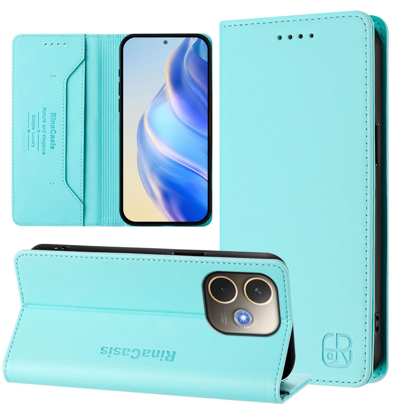 OPPO A5 Pro 5G Dual-Folded Magnetic Suction RFID Blocking PU Leather Wallet Phone Case with Card Slots, Cash Pocket, Kickstand, Full Protective Flip Cover