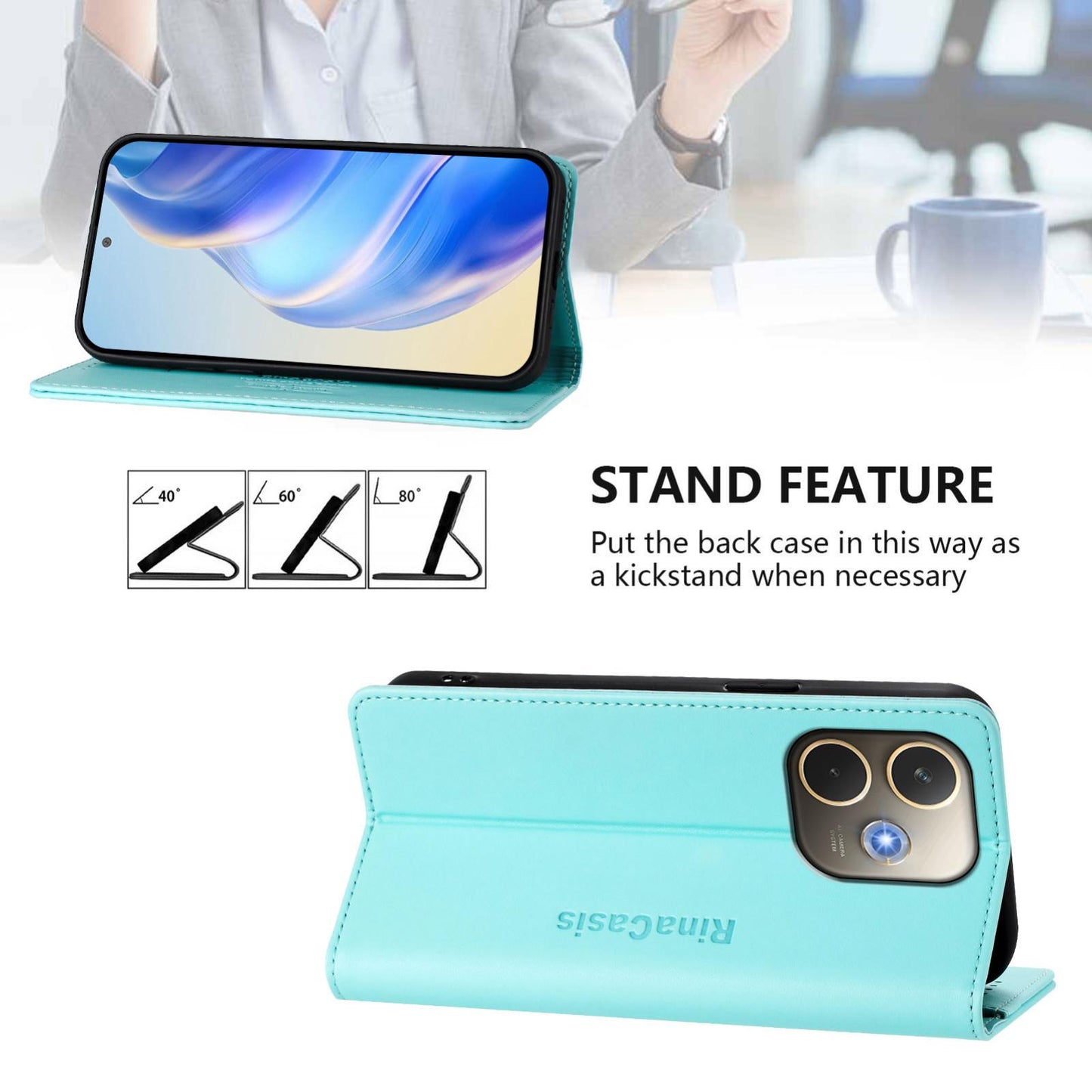 OPPO A5 Pro 5G Dual-Folded Magnetic Suction RFID Blocking PU Leather Wallet Phone Case with Card Slots, Cash Pocket, Kickstand, Full Protective Flip Cover