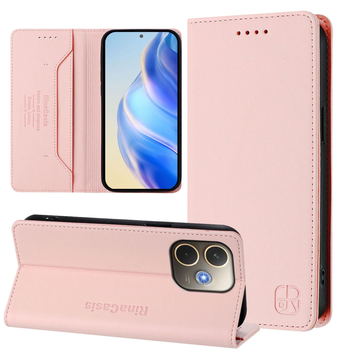 OPPO A5 Pro 5G Dual-Folded Magnetic Suction RFID Blocking PU Leather Wallet Phone Case with Card Slots, Cash Pocket, Kickstand, Full Protective Flip Cover