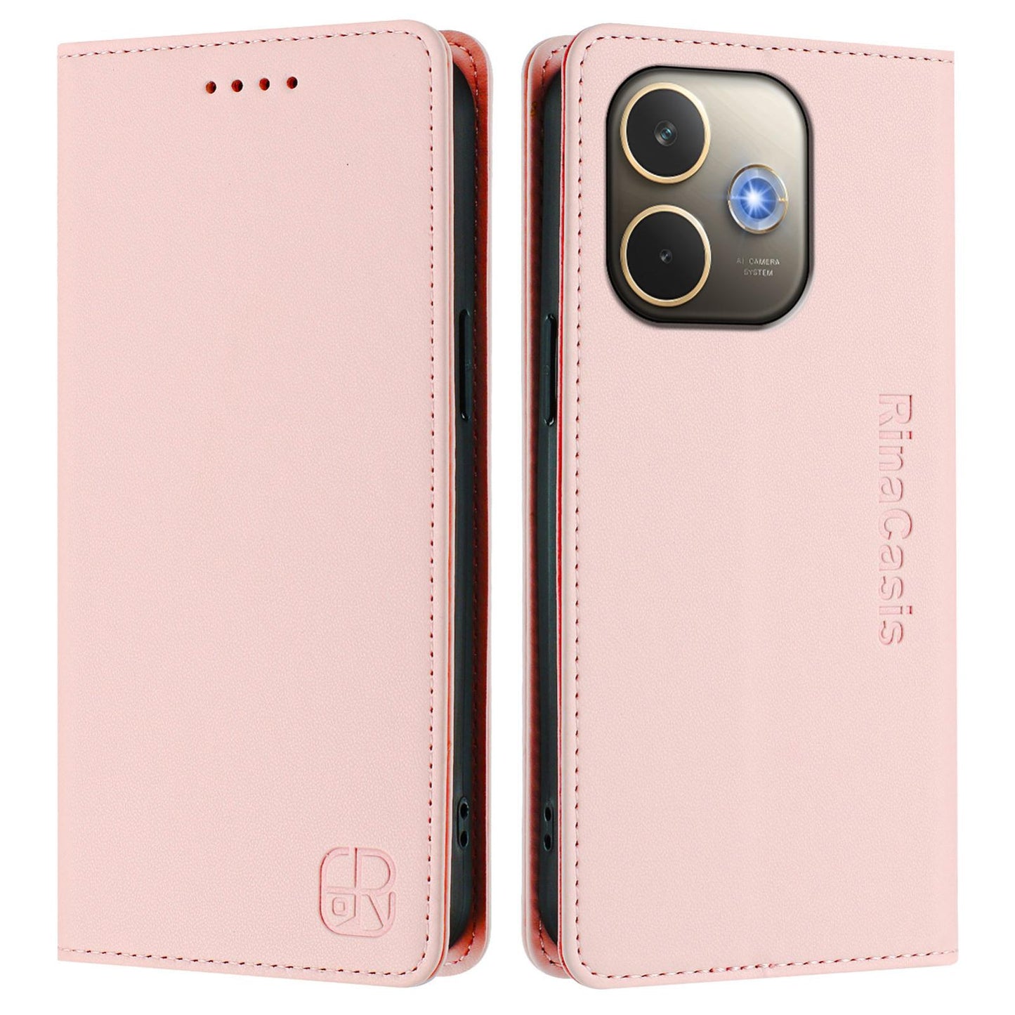 OPPO A5 Pro 5G Dual-Folded Magnetic Suction RFID Blocking PU Leather Wallet Phone Case with Card Slots, Cash Pocket, Kickstand, Full Protective Flip Cover