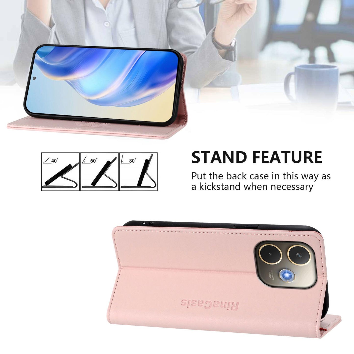 OPPO A5 Pro 5G Dual-Folded Magnetic Suction RFID Blocking PU Leather Wallet Phone Case with Card Slots, Cash Pocket, Kickstand, Full Protective Flip Cover