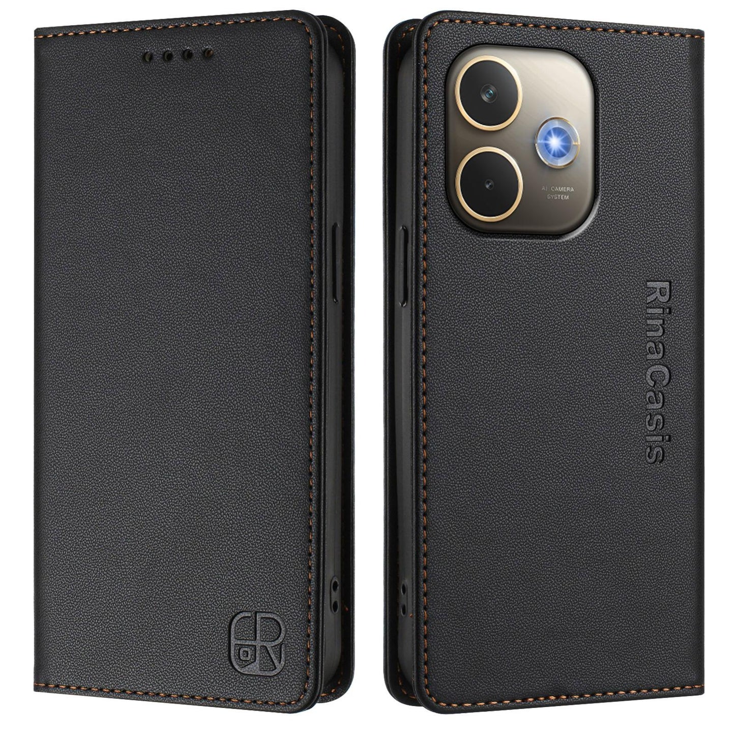OPPO A5 Pro 5G Dual-Folded Magnetic Suction RFID Blocking PU Leather Wallet Phone Case with Card Slots, Cash Pocket, Kickstand, Full Protective Flip Cover