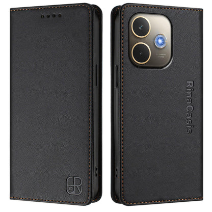 OPPO A5 Pro 5G Dual-Folded Magnetic Suction RFID Blocking PU Leather Wallet Phone Case with Card Slots, Cash Pocket, Kickstand, Full Protective Flip Cover
