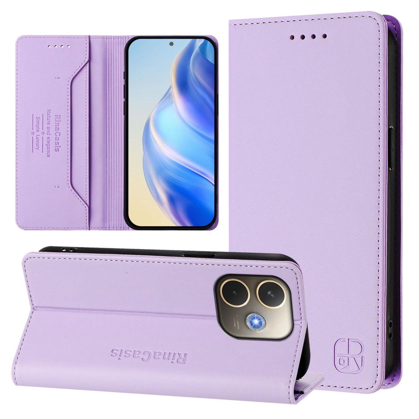 OPPO A5 Pro 5G Dual-Folded Magnetic Suction RFID Blocking PU Leather Wallet Phone Case with Card Slots, Cash Pocket, Kickstand, Full Protective Flip Cover