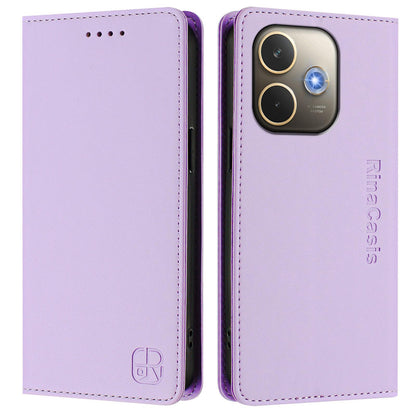 OPPO A5 Pro 5G Dual-Folded Magnetic Suction RFID Blocking PU Leather Wallet Phone Case with Card Slots, Cash Pocket, Kickstand, Full Protective Flip Cover