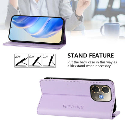 OPPO A5 Pro 5G Dual-Folded Magnetic Suction RFID Blocking PU Leather Wallet Phone Case with Card Slots, Cash Pocket, Kickstand, Full Protective Flip Cover
