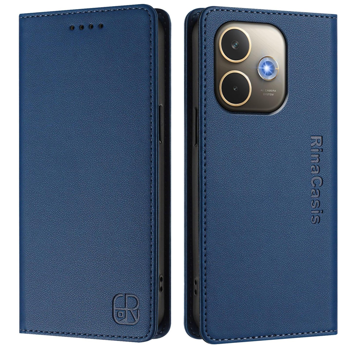 OPPO A5 Pro 5G Dual-Folded Magnetic Suction RFID Blocking PU Leather Wallet Phone Case with Card Slots, Cash Pocket, Kickstand, Full Protective Flip Cover