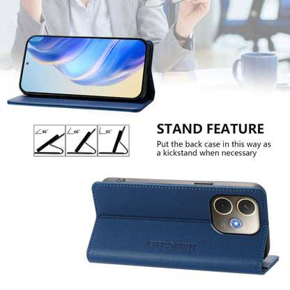 OPPO A5 Pro 5G Dual-Folded Magnetic Suction RFID Blocking PU Leather Wallet Phone Case with Card Slots, Cash Pocket, Kickstand, Full Protective Flip Cover