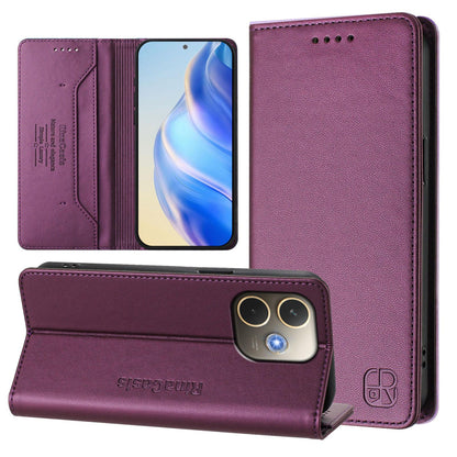 OPPO A5 Pro 5G Dual-Folded Magnetic Suction RFID Blocking PU Leather Wallet Phone Case with Card Slots, Cash Pocket, Kickstand, Full Protective Flip Cover